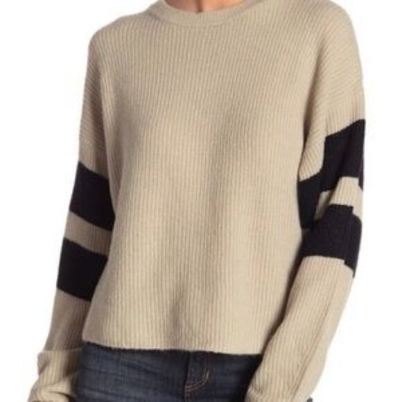 John + Jenn Super Soft Varsity Striped Crewneck Cropped Sweater Sz S - Picture 13 of 13